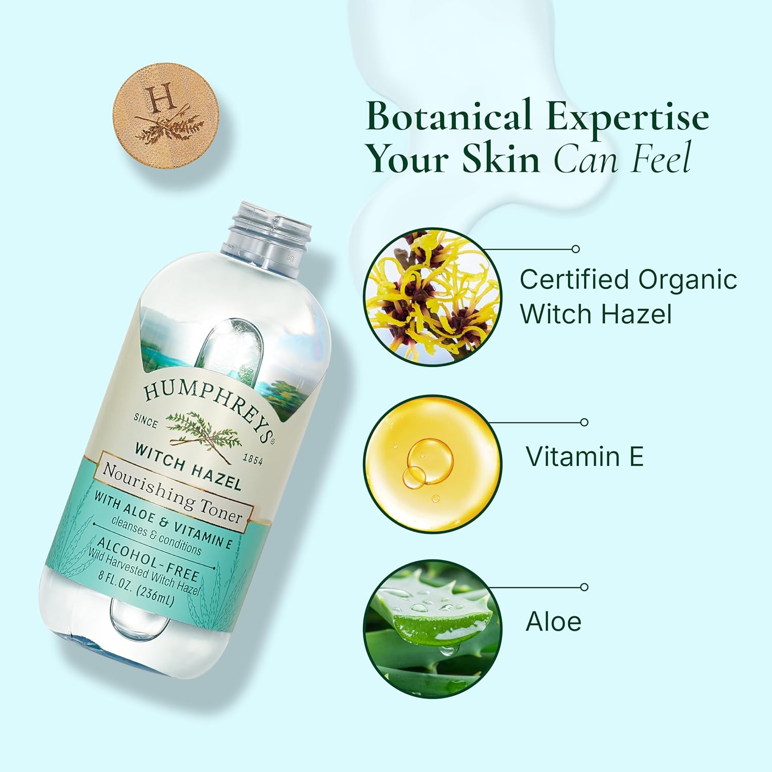 Humphreys Witch Hazel Nourishing Toner | Wild Harvested Witch Hazel & Aloe | Alcohol-Free | Natural | Hydrating | Soothing | 8 Fl Oz