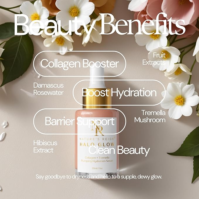 Nature's Reign Halo Glow Serum | Non-Oily Illuminating Serum with Rose Water & Snow Mushroom Extract | Natural Ingredients that Feed & Support Skin Barrier | Luxury Korean Clean Beauty 1 fl oz