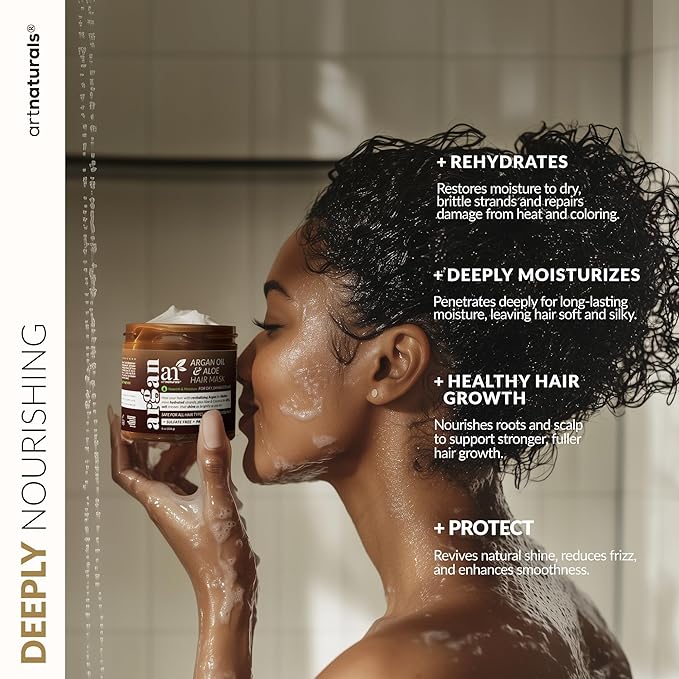 Hair Mask + Silk Bonnet for Sleeping Women Set - Deep Conditioner & Leave-In Conditioner for Dry, Damaged Hair - Argan Oil, Jojoba, Aloe & Keratin - Satin Bonnet for Sleeping, Repair & Hydrate (8 oz)