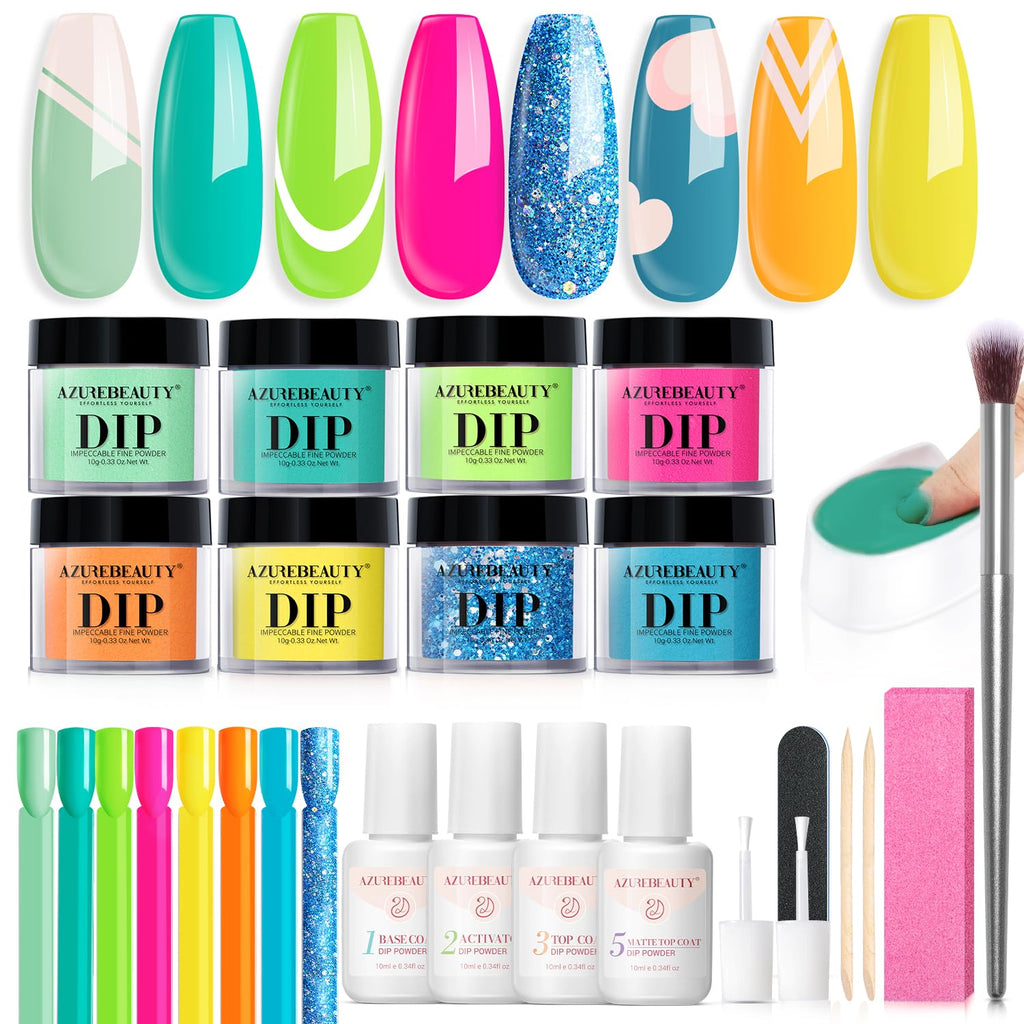 AZUREBEAUTY Dip Nails Powder Starter Kit, Summer Bright Pink Green Series Friendly Acrylic Dip Powder for French Nail Art Manicure,Gift for Women,Air-dry No Nail Lamp Needed