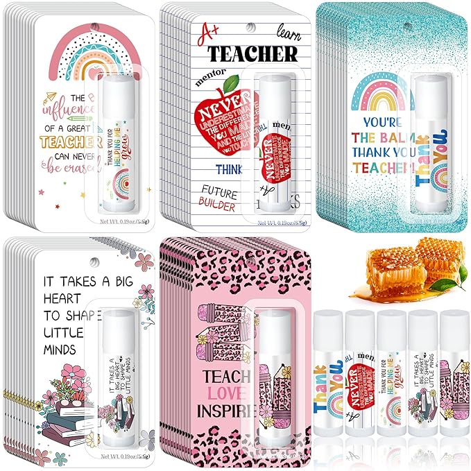 60 Pack Teacher Appreciation Gifts Bulk Lip Balms Teacher Week Employee Coworkers Team Thank You Gift Honey Flavor Balm Inspirational Motivational Graduation Party Gifts