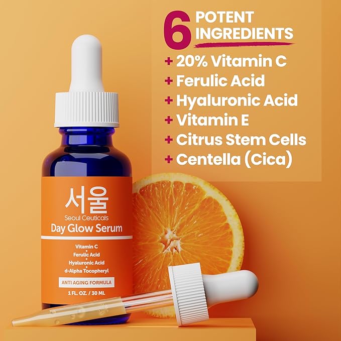 SeoulCeuticals Large 2oz Korean 20% Vitamin C Hyaluronic Acid Serum + CE Ferulic Acid - Potent Anti Aging, Anti Wrinkle K Beauty