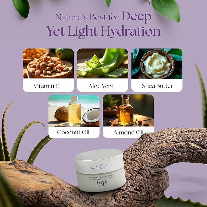 Thick Whipped Body Butter for Women – Moisturizer with Organic Coconut Oil, shea butter & Vitamin E – Silky Hydrating Body Butter for Soft, Smooth Skin - Tortola Sun 8 Oz