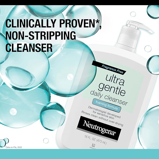 Neutrogena Fragrance Free Ultra Gentle Foaming Daily Cleanser, Hydrating Face Wash for Sensitive Skin, Removes Makeup & Gently Cleanses Without Over Drying, Hypoallergenic, 16 fl. oz