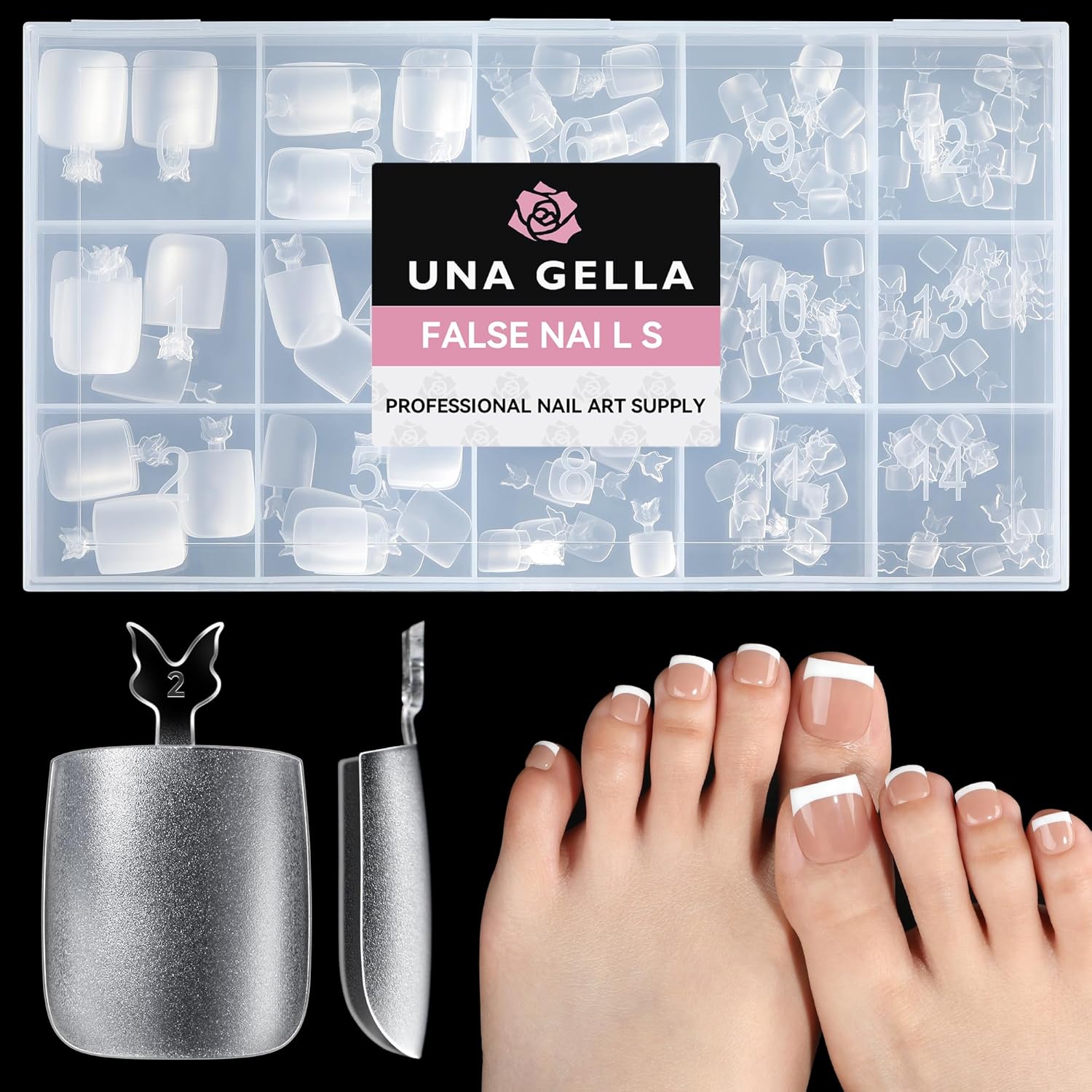 UNA GELLA Square Toe Nail Tips 216Pcs 15Sizes Full Cover Long Wider Toe Nail Tips Soft Gel Pre-Etched Double Matte Fake Toe Nail Press Ons for Big Toe Nail Extensions Home DIY Nail Salon Soak Off