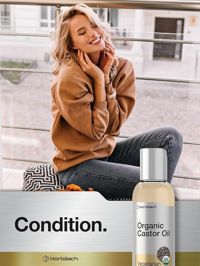 Horbäach Castor Oil Organic | 4 fl oz | Cold Pressed and Hexane Free | For Face, Hair, Eyelashes and Eyebrows | Vegetarian, Non-GMO Formula