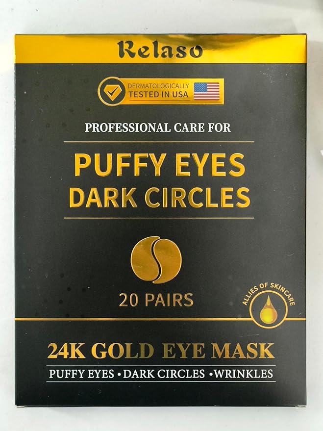 Under Eye Patches, Dermatology Golden Eye Mask with Amino Acid & Collagen, Cooling Eye Care for Wrinkles, Puffy Eyes & Dark Circles, Skincare Treatment, Gift for Women, 20 Pairs