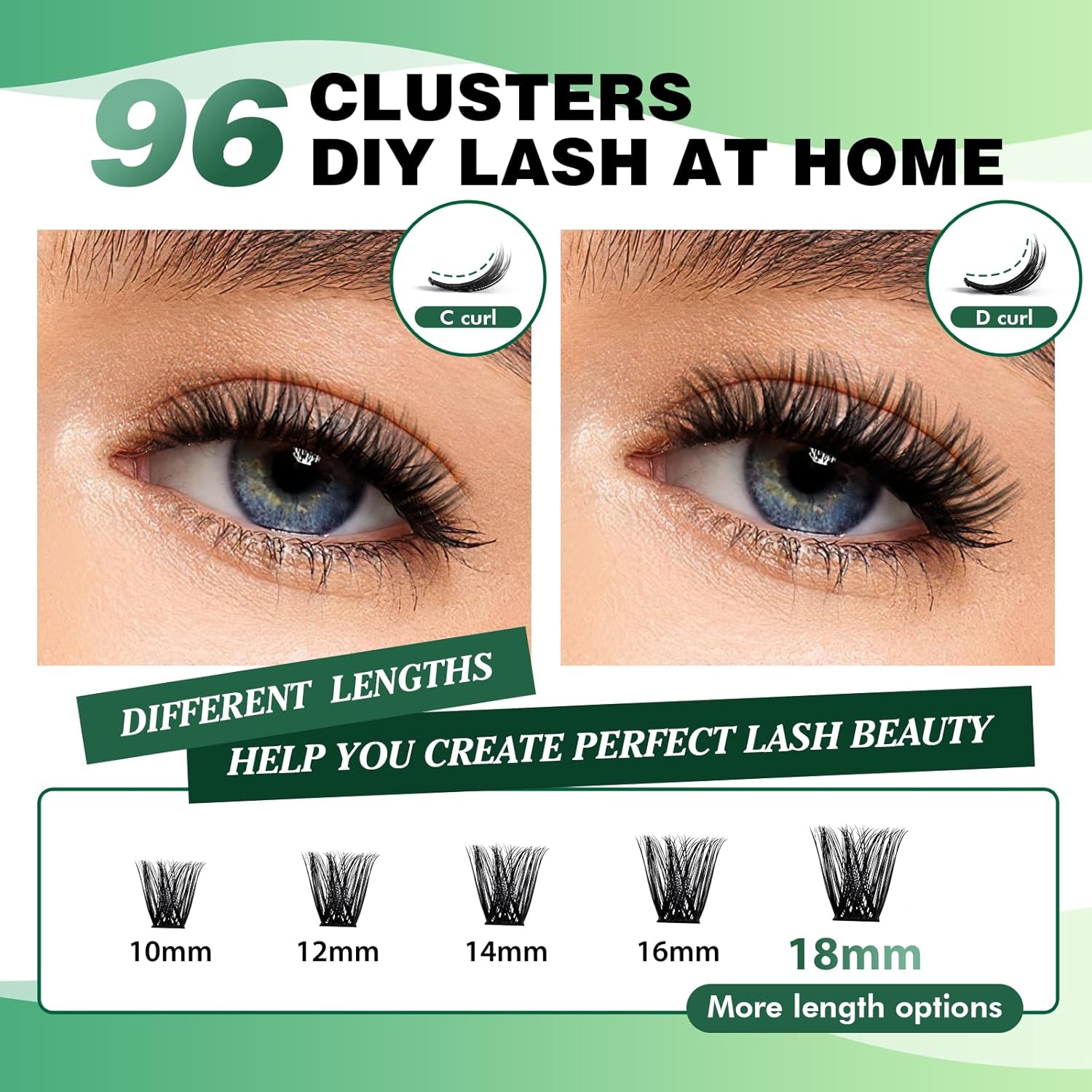 Lash Clusters 96pcs Individual Lashes Y01 D Curl 14mm Eyelash Clusters KEYYOU Volume Wispy Lash Extension Soft&Comfortable Easy DIY at Home(Y01,D-14mm)