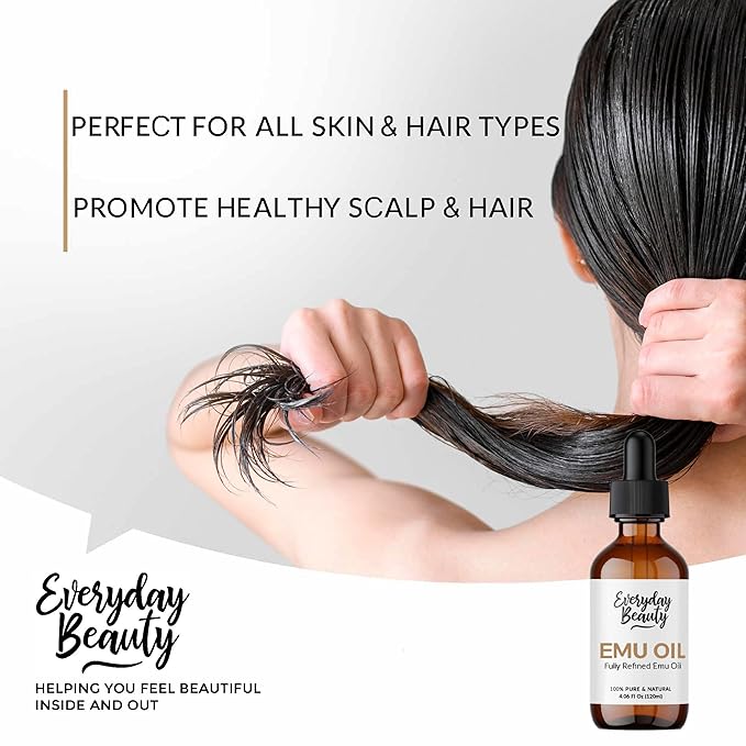 Pure Australian Emu Oil - All Natural 6X Refined for Face, Skin and Hair - Highly Effective Hydration for Sensitive Skin & Hair Growth Perfect for Scars & Blemishes - 4.06 Fl Oz Glass Bottle & Dropper