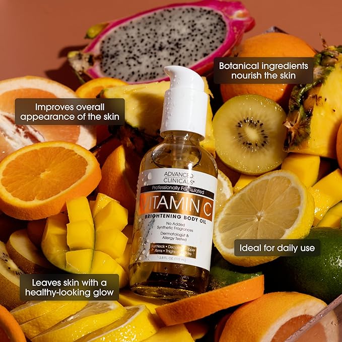 Advanced Clinicals Collagen Lifting Body Oil + Vitamin C Brightening Body Oil Moisturizer Skin Care Set - Nourishing, Brightening, & Firming Oil To Improve Look Of Sagging Skin, 2PC Bundle