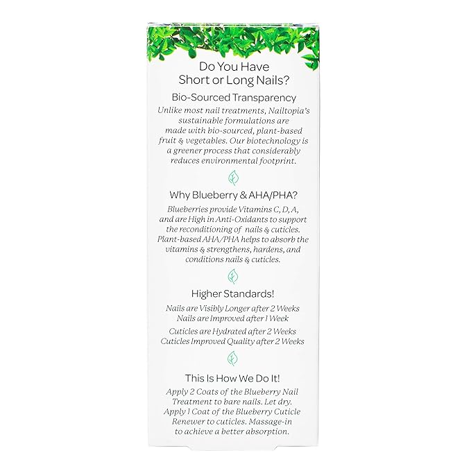 Nailtopia - Nail Treatment - Supports Short & Long Nails - Plant-Based, Non Toxic, Bio-Sourced, Strengthening & Conditioning Superfood Treatment - Blueberry Extract (Clear) - 0.41 oz