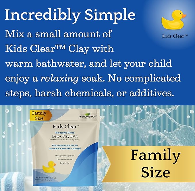 Kids Clear™ Detox Clay Bath, 100% Pure Sodium Bentonite - Removes Toxins, Impurities and Contaminants, by Evenbetternow LLC, Family Size 6 lbs (96 oz)