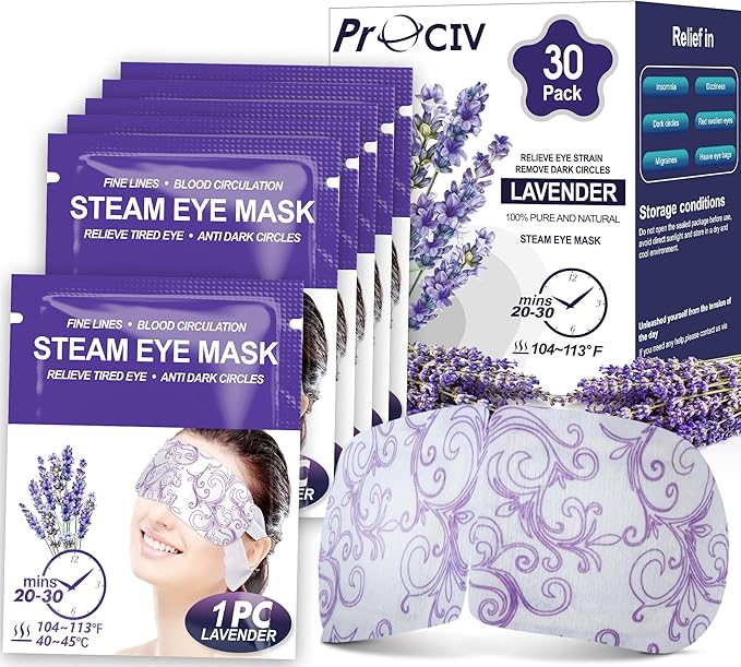 30 Packs Lavender Steam Eye Mask - Heated Eye Mask for Dark Circles and Puffiness Warm Eye Mask for Dry Eye Mask Relief Eye Fatigue Headache Hot Sleep Eye Mask for Disposable Moist Heat Eye Compress