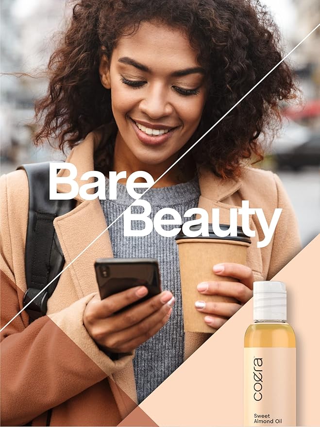 Coera Sweet Almond Oil for Face, Hair, Skin & Nails | 4 fl oz | Cold Pressed & Hexane Free | Carrier Oil | Free of Parabens, SLS, & Fragrances