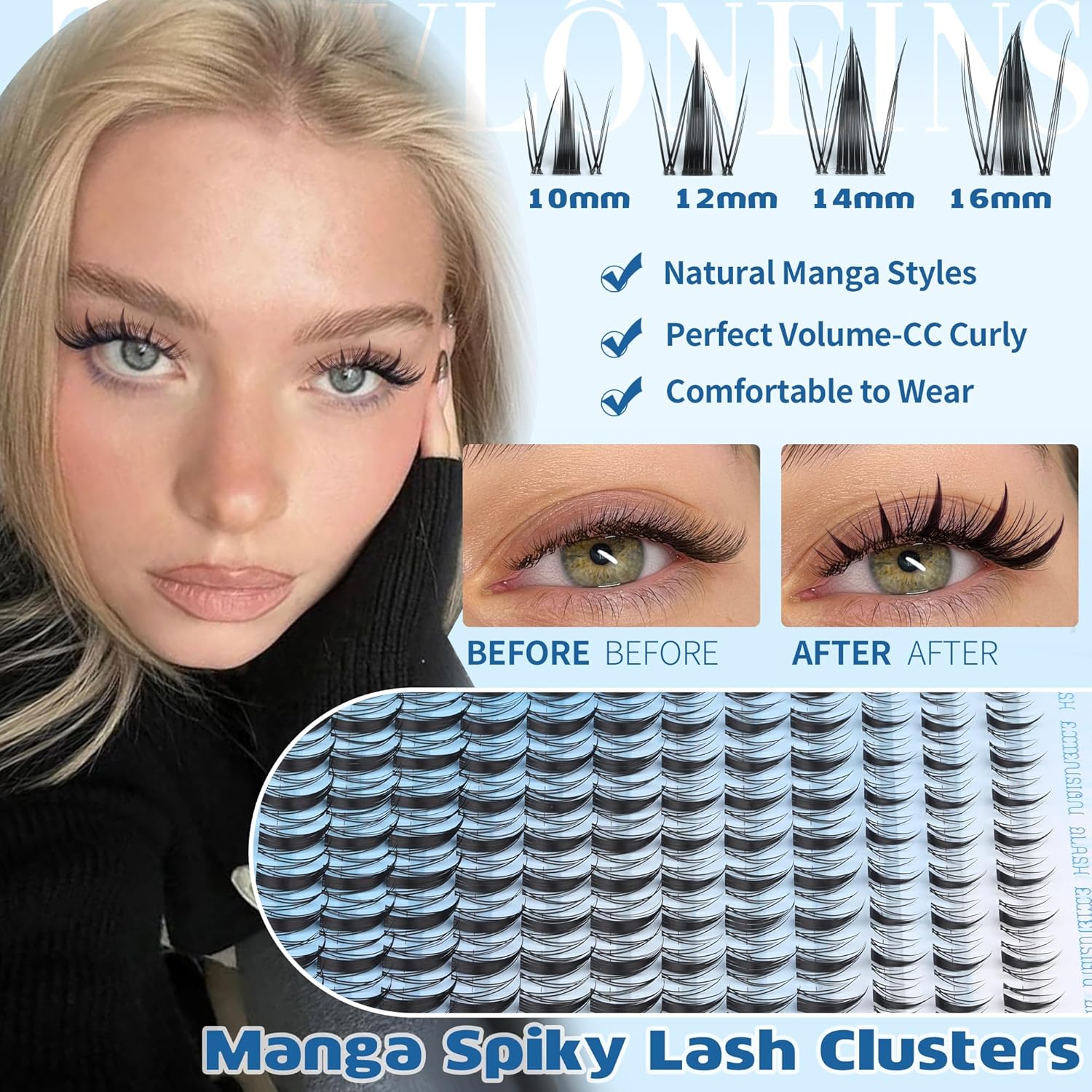 Fairy Lash Clusters Manga Eyelash Clusters Wispy Individual Lashes 10-16MM Natural Cluster Eyelash Extensions Anime Lash Extension DIY Eye Lashes Clusters C-Curly by TNFVLONEINS