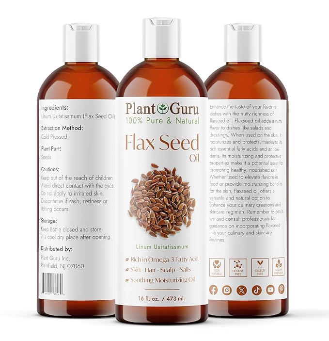 Flaxseed Oil 16 fl. oz. Unrefined Cold Pressed 100% Pure Natural Carrier For Skin, Face, Body Moisturizer, and Hair Growth.