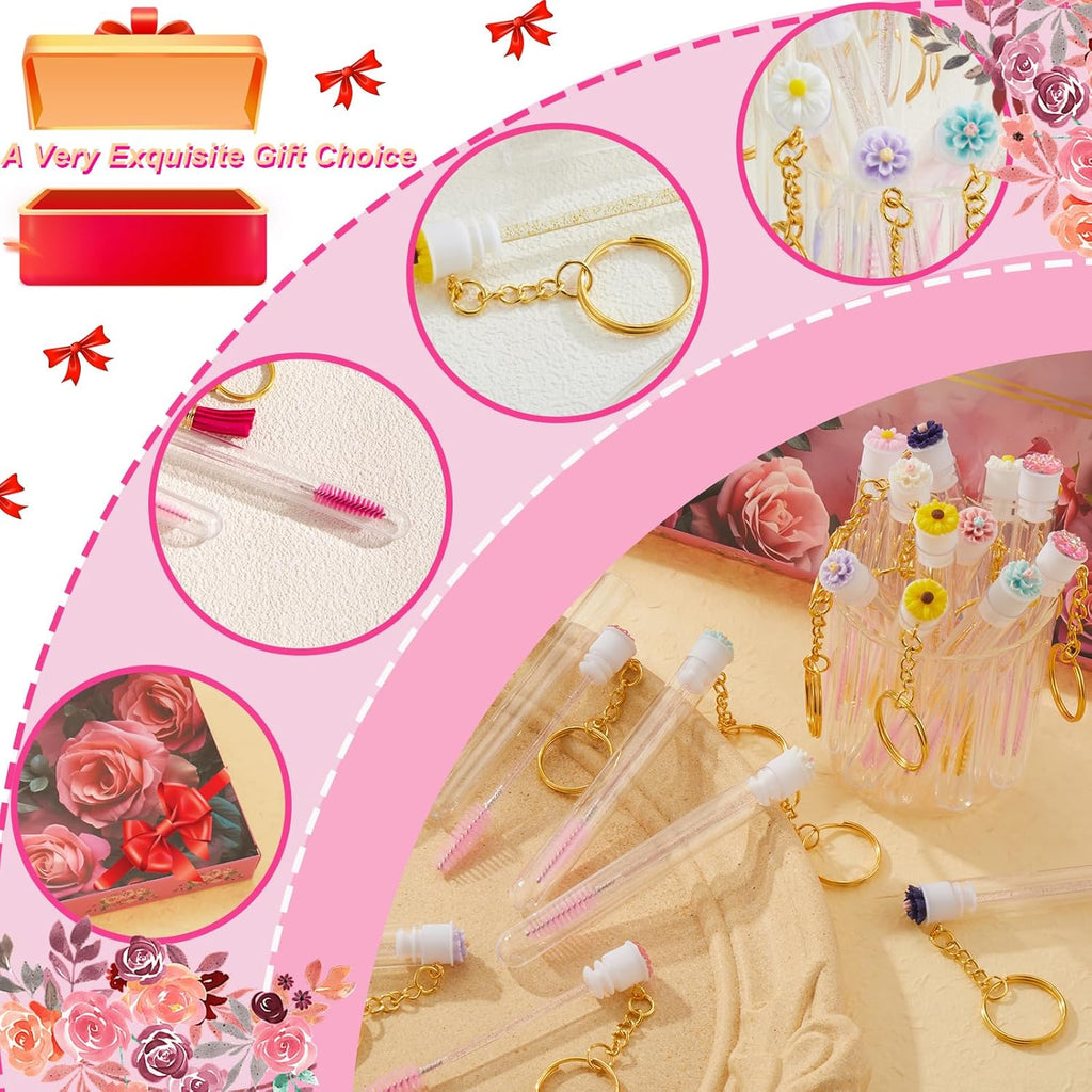 Upgrade 48 Pieces Disposable Mascara Wands Set,Include 24 Pcs Crystal Lash Spoolies Brush 24 Pcs Reusable Keychain Empty Eyelash Brush Tubes Christmas Holiday Gift Women Girls
