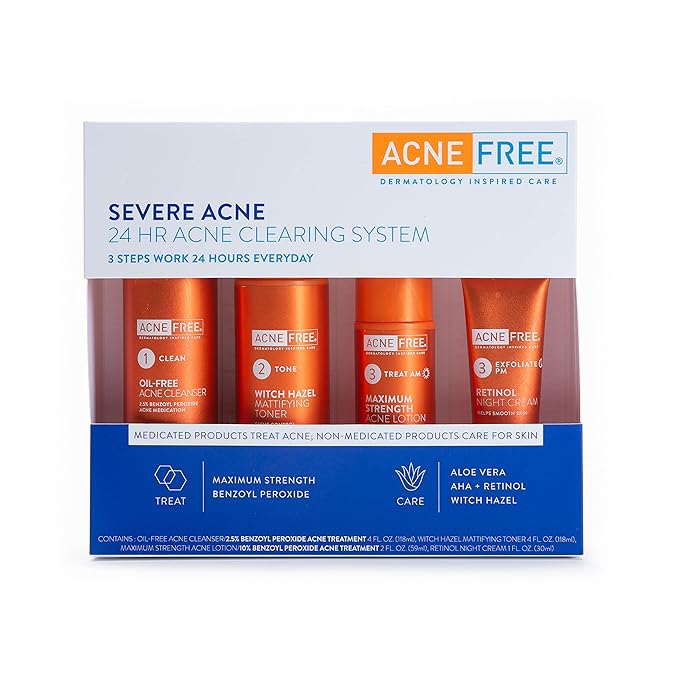 AcneFree Severe Acne 24 Hour Clearing System for stubborn acne, 4 Step Routine Kit