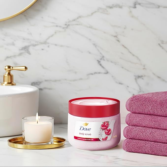 Dove Cherry & Chia Body Scrub Exfoliates and Deeply Nourishes for Smooth, Radiant Skin 15oz