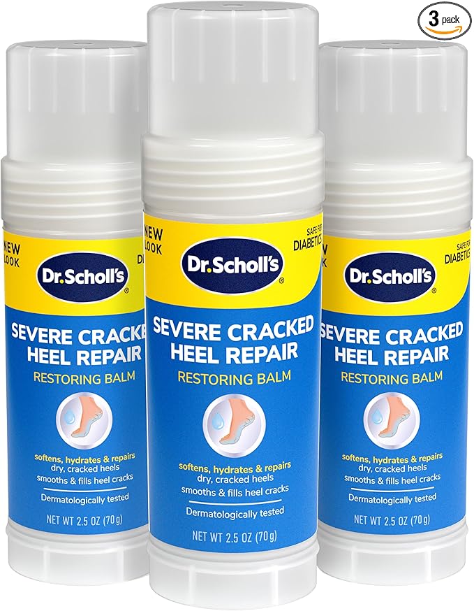 Dr. Scholl's Severe Cracked Heel Repair Restoring Balm 2.5oz, with 25% Urea for Dry, Cracked Feet, Heals and Moisturizes for Healthy Feet, Epsom Salt Soothes, Safe for Diabetics, 3-pack