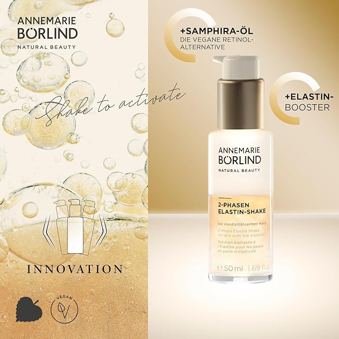 ANNEMARIE BÖRLIND 2-PHASE ELASTIN SHAKE (50ml) - Activates the skin's own elastin production, Promotes cell renewal, Gives the skin a golden glow, Vegan