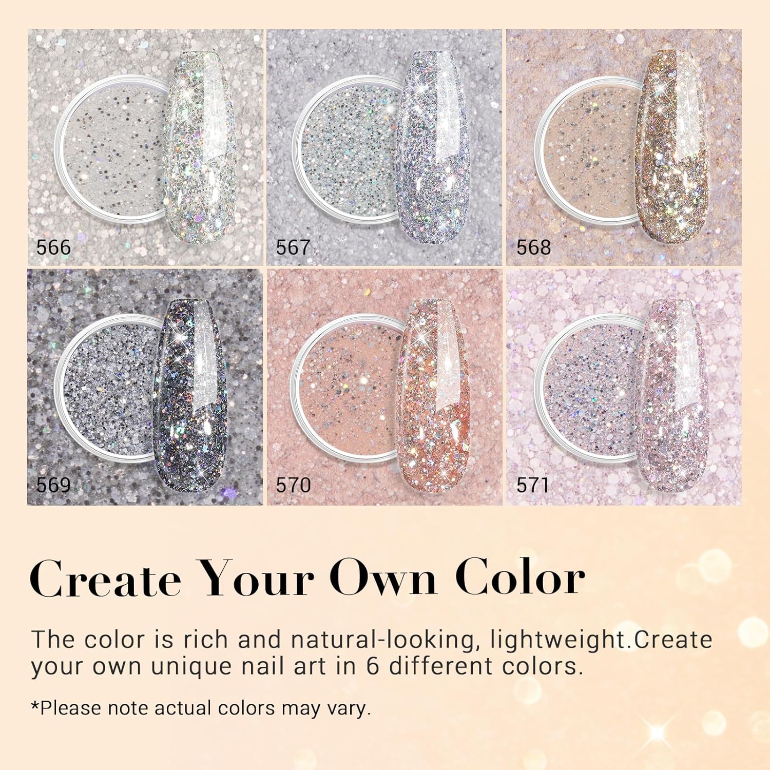 AZUREBEAUTY Dip Powder Nail Set, Silver Pink Black Golden Yellow Glitter Sparkly Shiny Chrome Platinum, 6 Colors All Seasons Dipping Powder Starter Kit Nail Art Manicure Salon, No Need Nail Lamp Cured