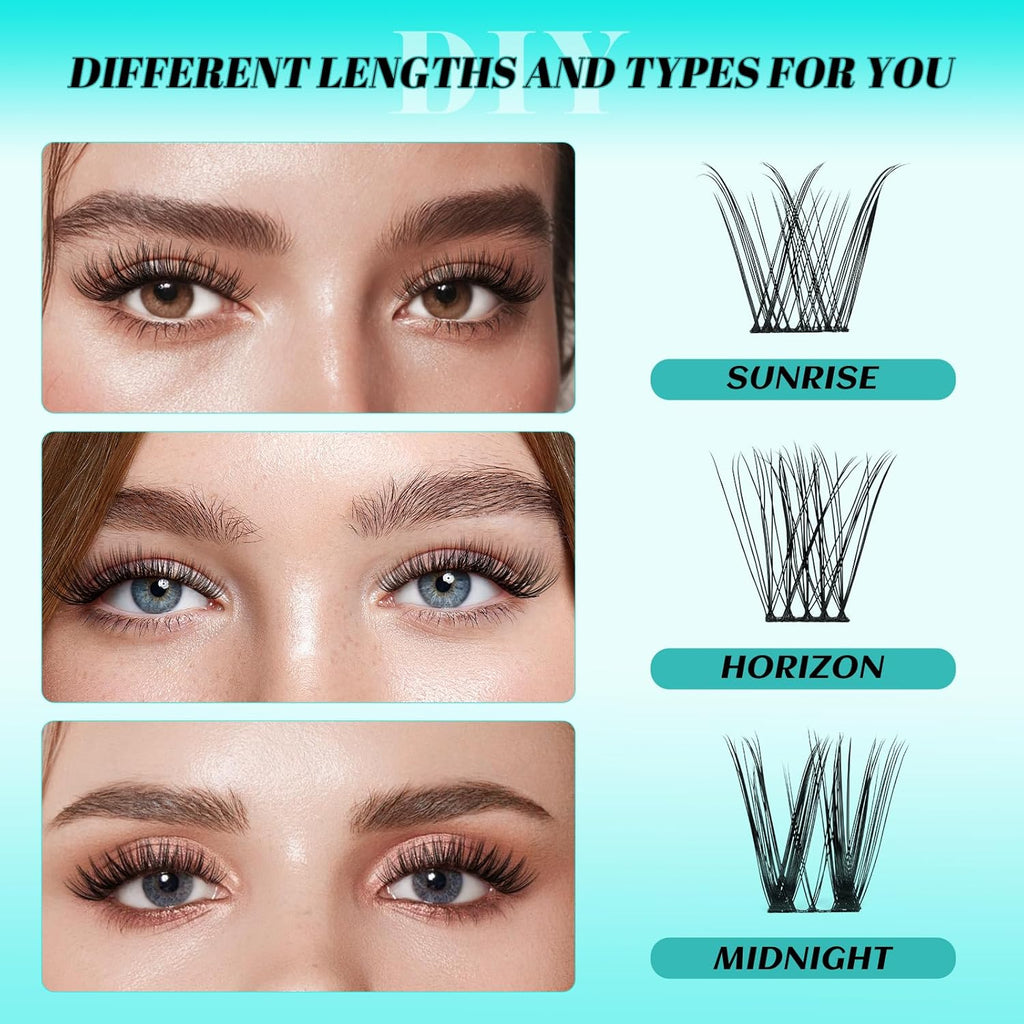 144Pcs Diy Lash Extension Kit Eyelash Clusters Individual Lashes Extensions Kits With Cluster Lashes Wispy, Lash Bond & Seal, Lash Remover,Applicator at Home Lash Extensions Kit(SMH,C-Mix10-16mm kit)