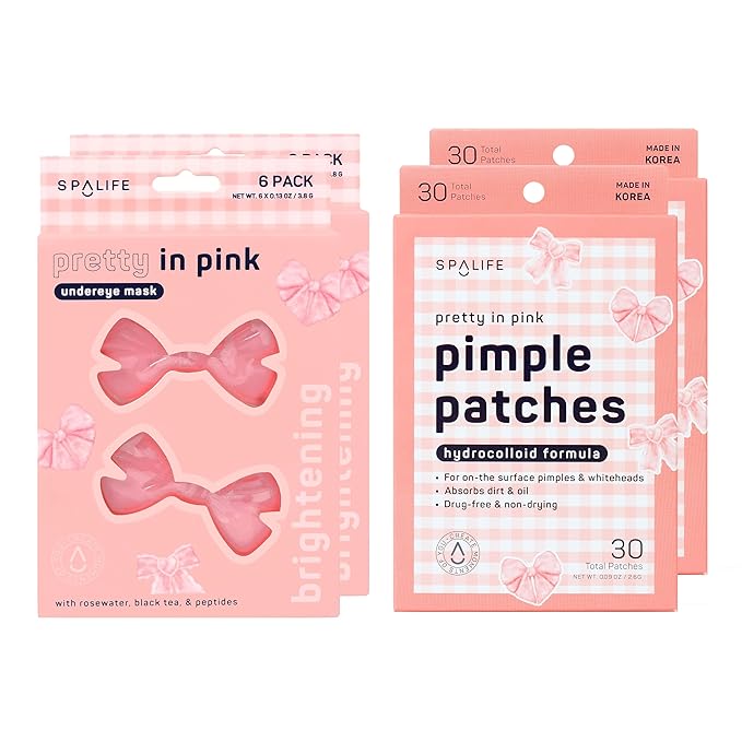 SpaLife PRETTY IN PINK UNDEREYE MASK & PIMPLE PATCH DUO – Hydrogel Undereye Patches for Dark Circles, Puffy Eyes – Hydrocolloid Pimple Patches – Mother's Day Gifts for Her - 42 Total Patches