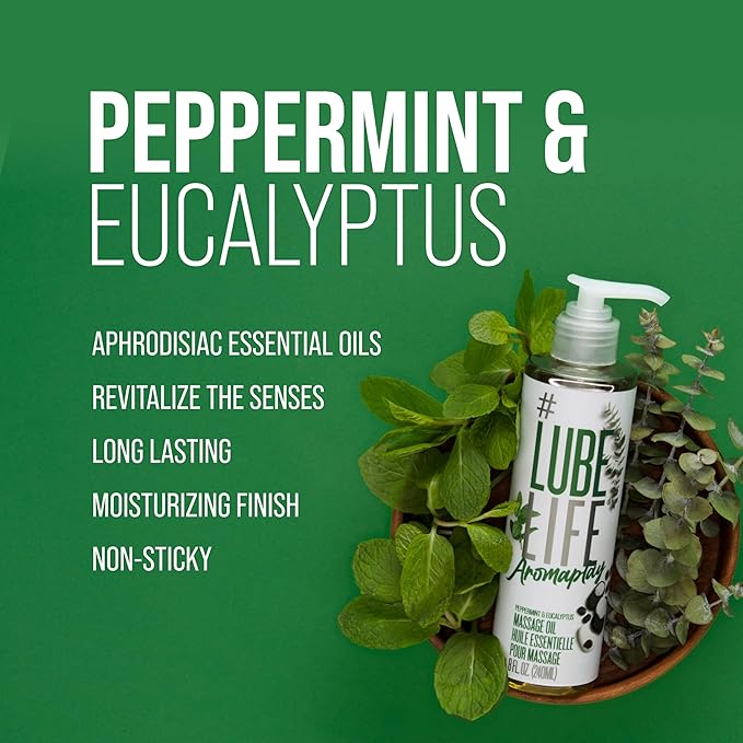 #Lube Life Aromaplay Eucalyptus and Peppermint Massage Oil, Aphrodisiac, Essential Oil for a Revitalizing Full Body Aromatherapy Massage, 8 Fl Oz