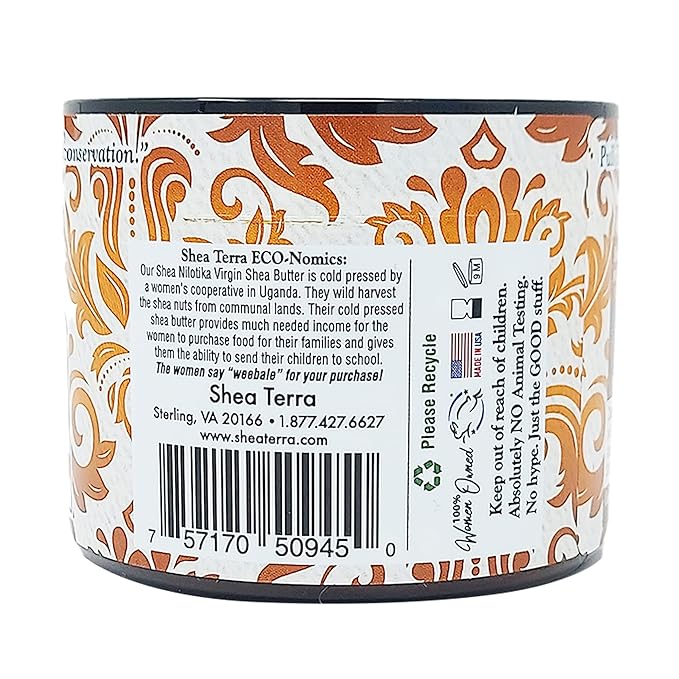 Shea Terra Organics 100% Organic Cold-Pressed Virgin Shea Butter – Fragrance-Free | Natural Anti-Aging Daily Skin, Nails & Hair Cream to Soften Dry Skin, Reduce Wrinkles & Stretch Marks – 6 oz