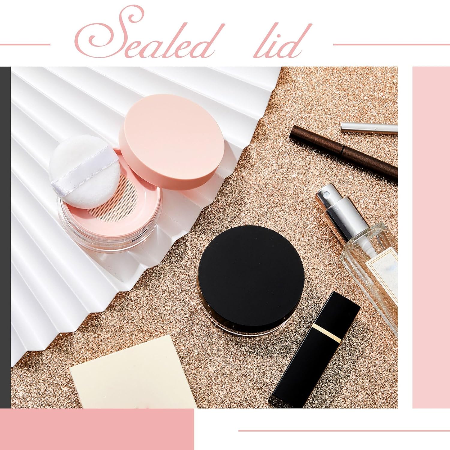 Tessco 4 Pcs 10ml/0.34oz Dusting Powder Containers with Puff Portable Loose Powder Container Reusable DIY Empty Makeup Container No Leak Travel Compact Case with Sponge Puff Elastic Net Sifter