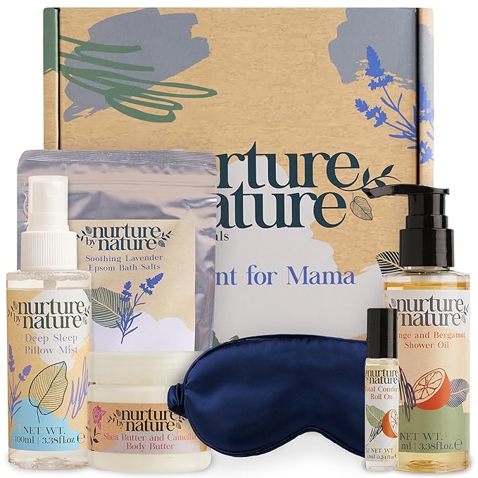 Nurture by Nature's A MOMENT FOR MAMA Gift Set, Mothers Day Gifts, 6-Piece Relaxation Kit for Moms, Spa Gift Baskets for Women, Mom Spa Gift Set, Bath Set, Gift Sets for Her, Spa Kit for Women