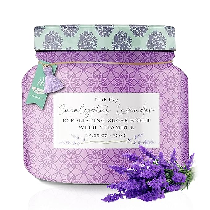 Pink Sky Exfoliating Body Scrub - Ultra Gentle Sugar Scrub for Smooth Skin - Premium Body Scrubs for Radiant, Soft Skin - Ideal Exfoliator for All Skin Types - 700g (Eucalyptus Lavender, 24.69 Oz)
