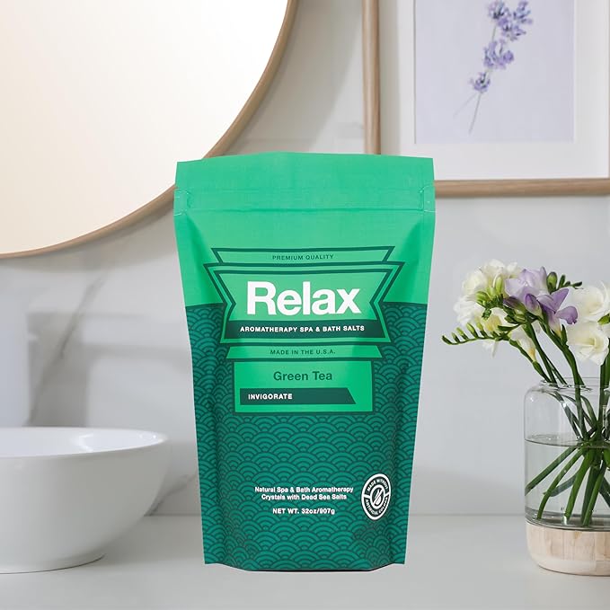 Relax Spa & Bath, Epsom & Dead Sea Salts, Aromatherapy Bath Salts for Hot Tub, Bath, or Spa, Infused with Magnesium, Mothers Day Gifts & Gifts for Mom, Green Tea Scent