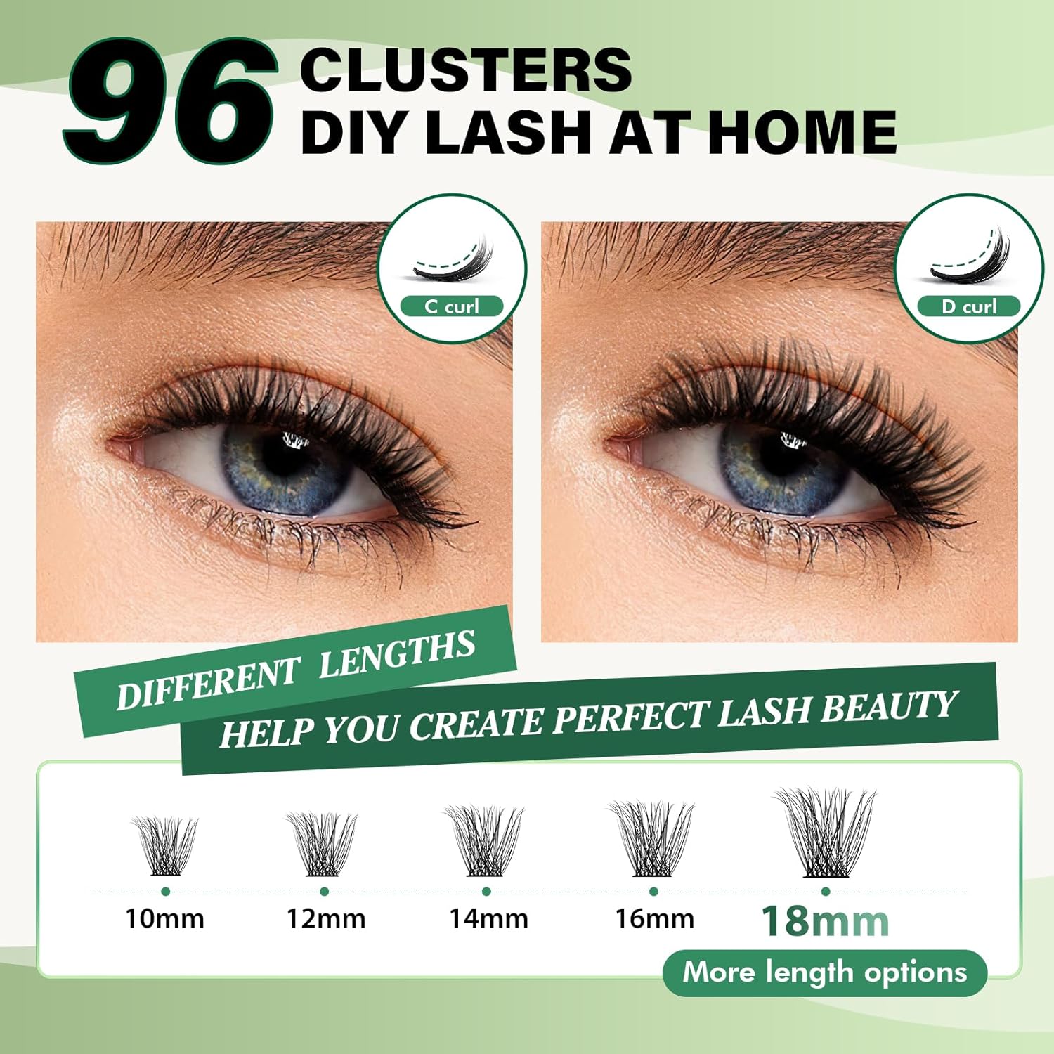 Lash Clusters 96pcs Individual Lashes D Curl 18mm Eyelash Clusters KEYYOU Volume Wispy Lash Extension Soft&Comfortable Easy DIY at Home(Y23,D-18mm)