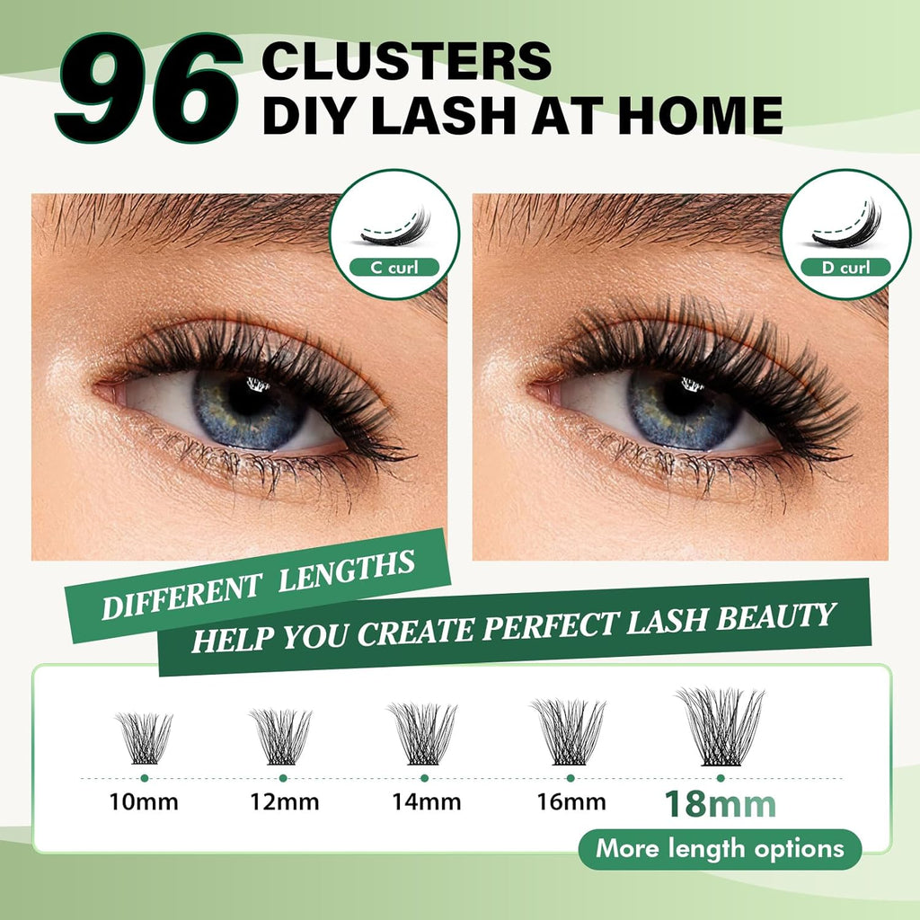 Lash Clusters 96pcs Eyelash Clusters D Curl 14mm Cluster Lashes KEYYOU Volume Wispy Lash Extension Soft&Comfortable Easy DIY at Home(Y23,D-14mm)