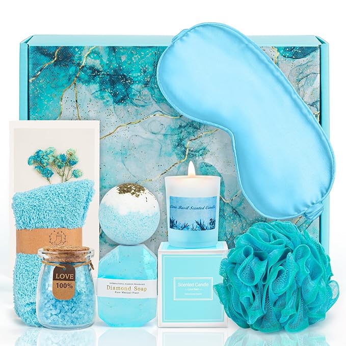 Relaxing Spa Kit Gift Basket Set - Birthday Gifts for Women - Gift for Wife, Mom, Sister, Girlfriend, Friends (Blue)