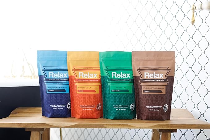 Relax Spa & Bath, Epsom & Dead Sea Salts, Aromatherapy Bath Salts for Hot Tub, Bath, or Spa, Infused with Magnesium, 4 Pack, Escape Therapy