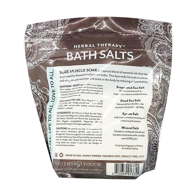 Soothing Touch Tension Relief Sore Muscle Soak Bath Salts Eucalyptus Clove & Peppermint, 32 Oz