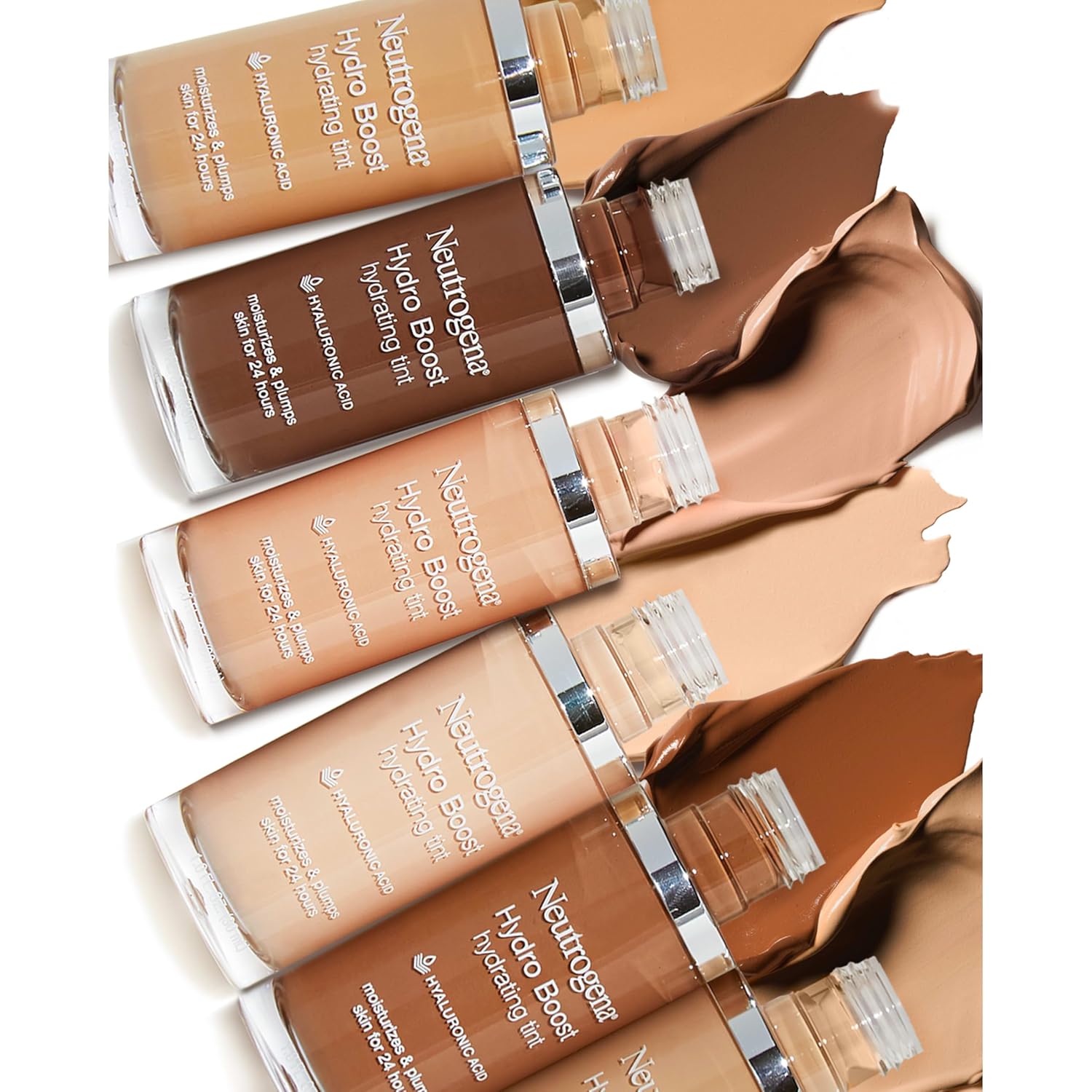 Neutrogena Hydro Boost Hydrating Tint Foundation Makeup for Dry Skin, with Hyaluronic Acid, Lightweight Oil-Free Water Gel, Non-Comedogenic, 50 Soft Beige, 1.0 fl. oz