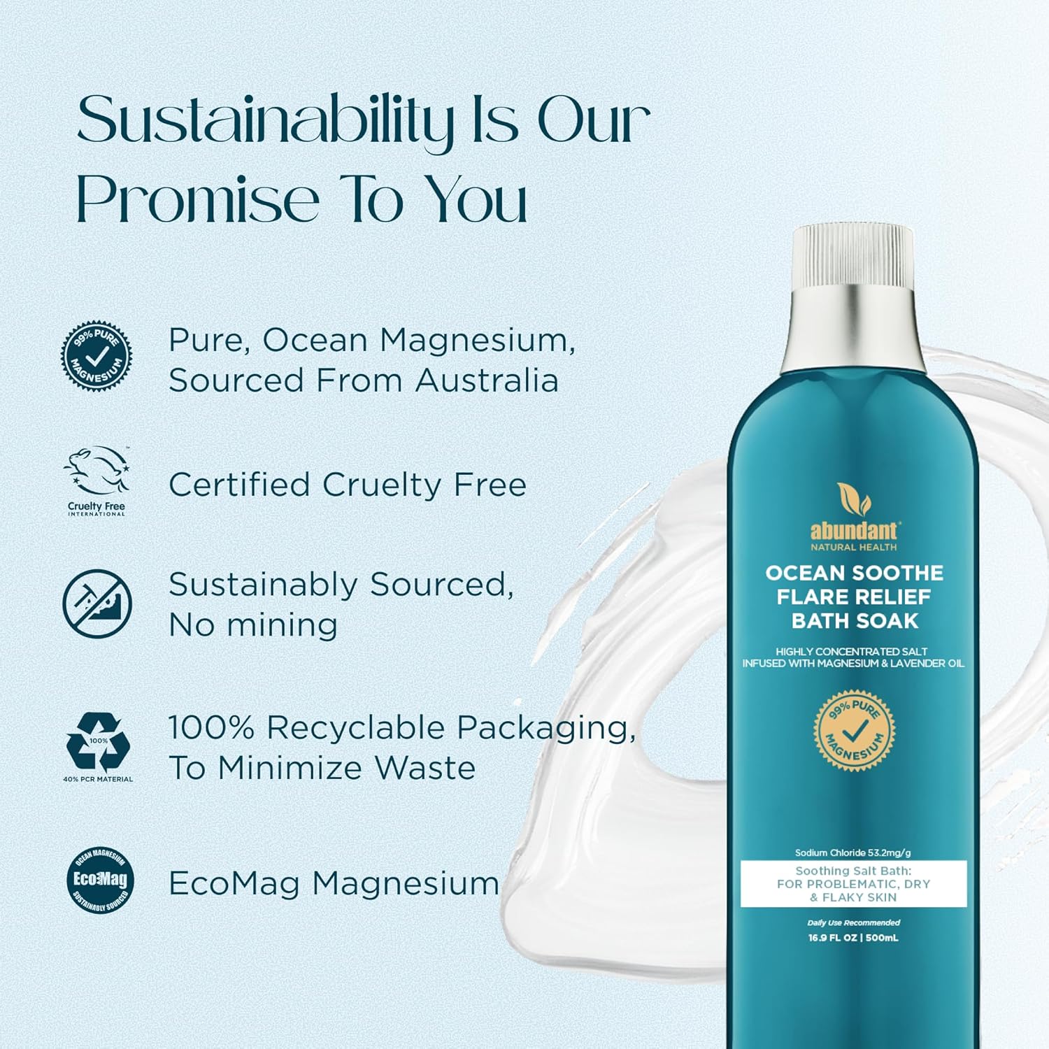 Ocean Soothe Flare Relief Bath Soak with Highly Concentrated Pure Magnesium Salts and Lavender Oil to Help Relieve Problematic and Dry Skin, Safe for Sensitive Skin, 500mL