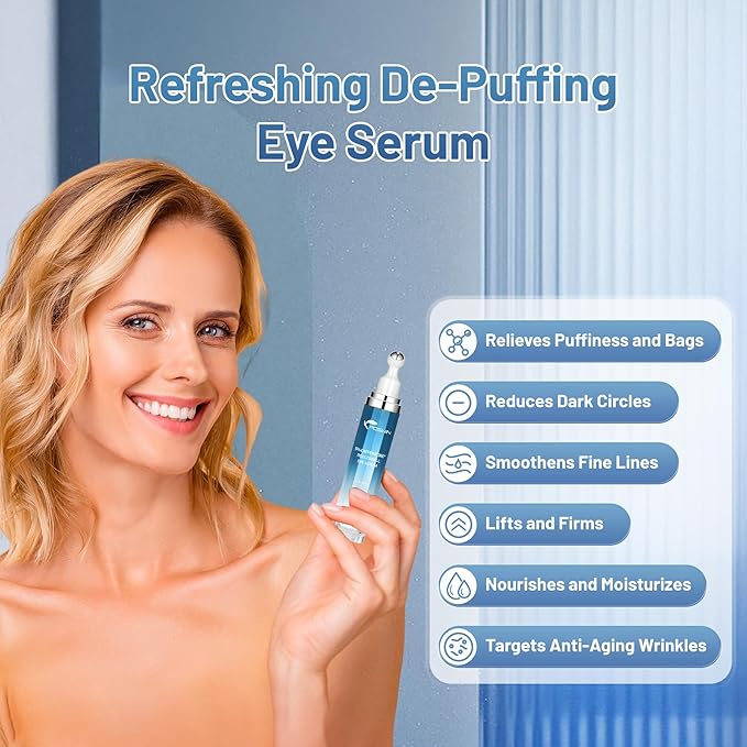 Caffeine Eye Serum for Dark Circles - Under Eye Cream,Moisturizing Serum for Dark Circles, Puffiness & Fine Lines, Eye Cream with 360° Eye Roller Massage Ball, 0.5 fl oz