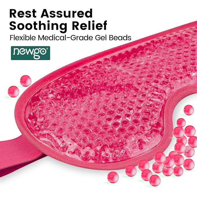 NEWGO Cooling Eye Mask for Puffy Eyes, Cold Eye Mask Eye Ice Pack for After Eyes Surgery, Tension Stress Relief, Itchy Eyes, Headaches, Dark Circles - Rosered