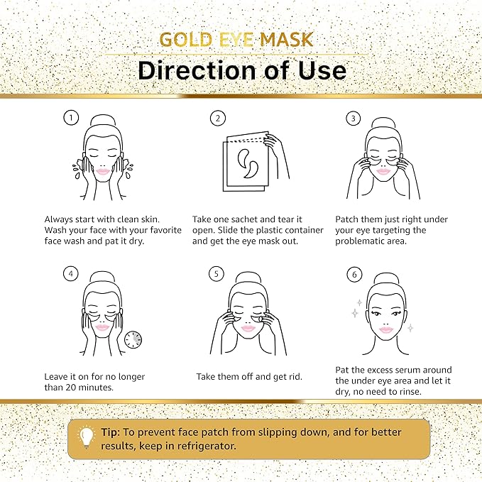 24k Gold Under Eye Mask, Reduce Puffy Eyes, Wrinkles And Undereye Bags (20 Pairs) Dark Circles Under Eye Treatment, Eye Cooling Mask, Gel Under Eye Patches With Vitamin E And Collagen.