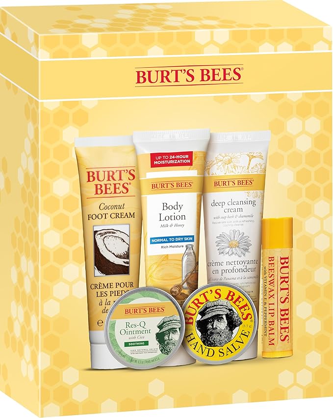 Burt's Bees Gifts Ideas - Timeless Minis Set, 6 Products - Beeswax Lip Balm, Coconut Foot Cream, Honey Body Lotion, Deep Cleansing Cream, Res-Q Ointment & Hand Salve