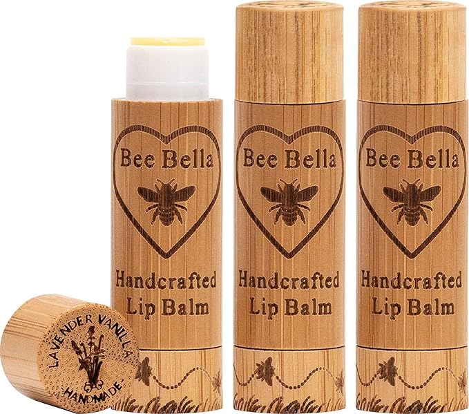 Bee Bella Lip Balm, Lavender Vanilla, 3 Pack - Moisturizing Lip Care, 100% Natural, Original Organic Beeswax with Vitamin E, Handmade in USA, Gift