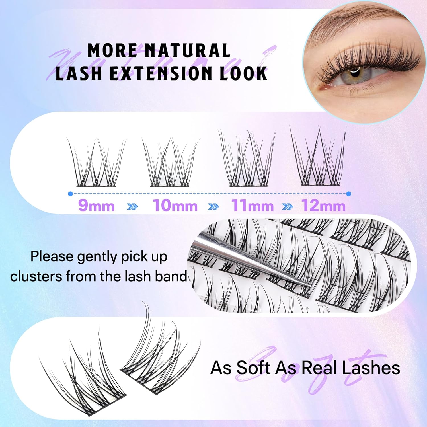 Natural Lash Clusters Kit DIY Lash Extension Kit Wispy Eyelash Extension Kit C-curly Individual Lashes Kit 9-12MM Short Eyelash Clusters with Lash Remover by Newcally