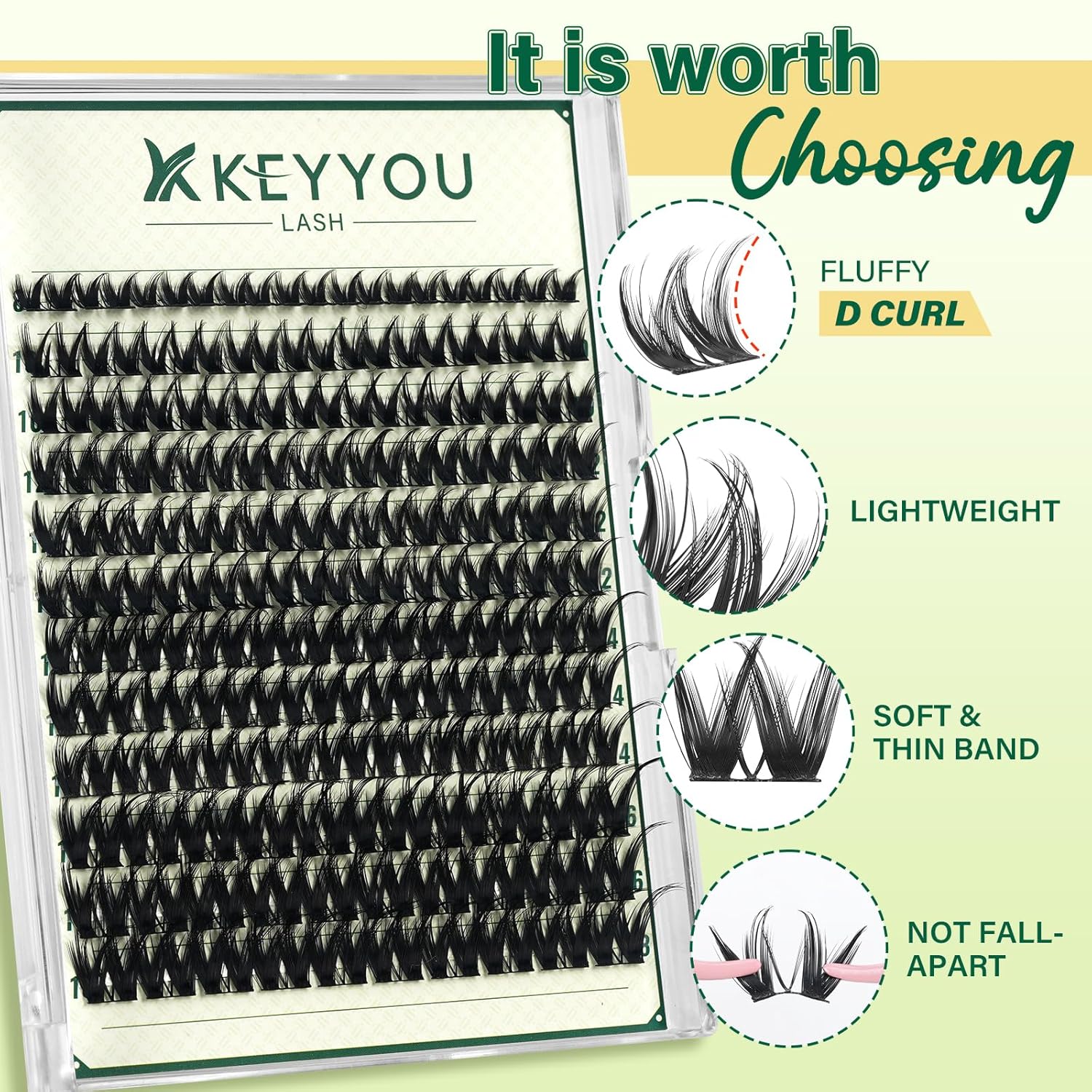 KEYYOULASH Lash Clusters Manga Lash Extension D Curl 120pcs 8-18mm Wispy Eyelash Clusters Natural Volume Eyelash Extensions Individual Lashes DIY at Home(KY01,D-8-18MIX)