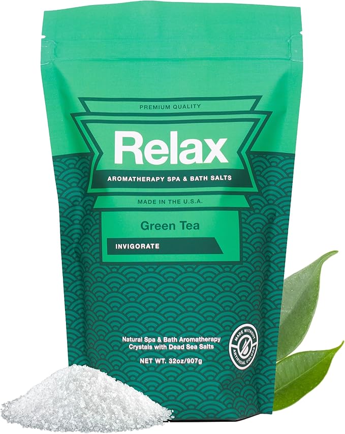 Relax Spa & Bath, Epsom & Dead Sea Salts, Aromatherapy Bath Salts for Hot Tub, Bath, or Spa, Infused with Magnesium, Mothers Day Gifts & Gifts for Mom, Green Tea Scent