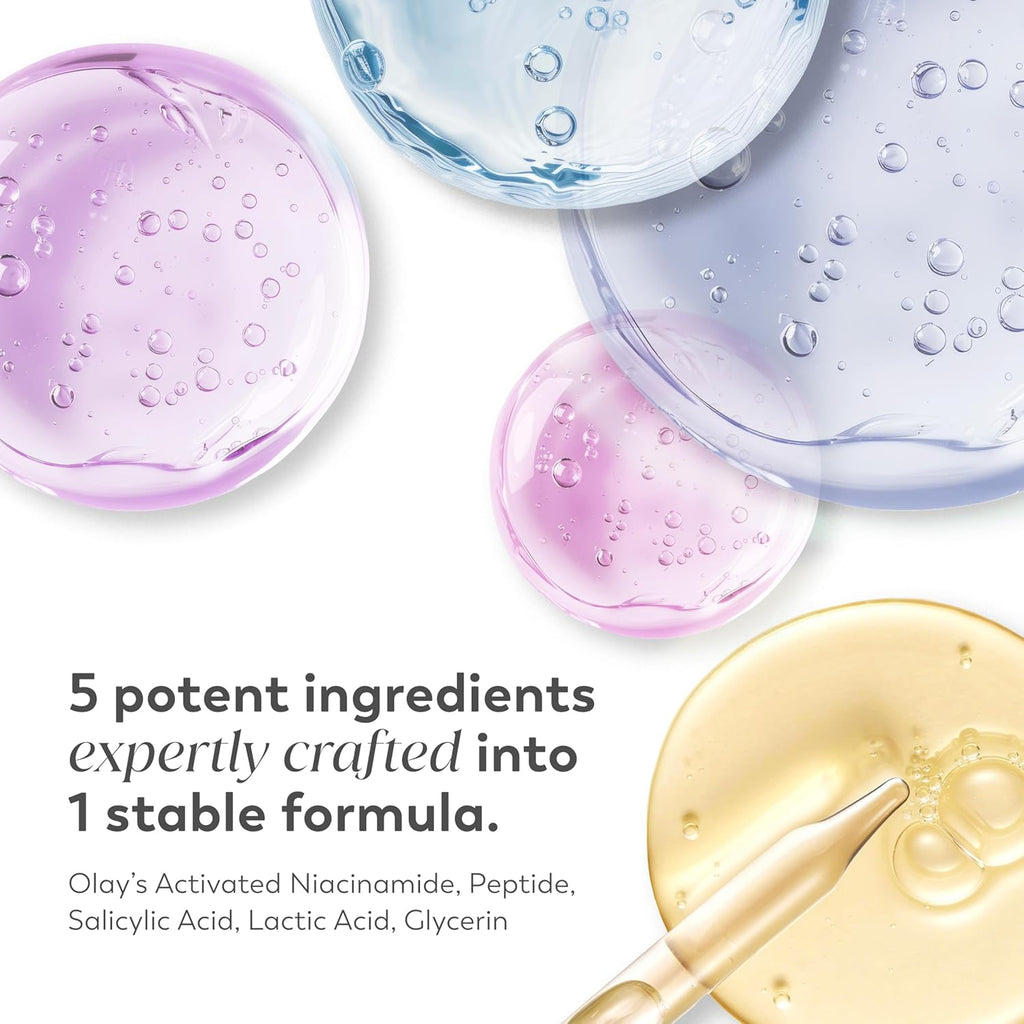 Olay Super Serum Night Repair, Fragrance-Free - Niacinamide, Peptide, Salicylic & Lactic Acid, Glycerin - 5-in-1 Skin Care Benefits - Hydrating, Evens Tone, Reduces Dark Spots, Anti-Aging, 1.0 Oz